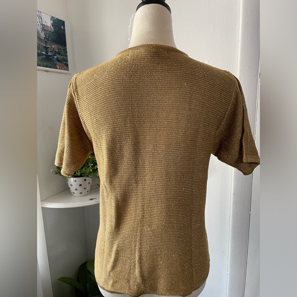 BRETT HARRISON Tan knit short Sleeves, Top, with SHINE SIZE M - Picture 3 of 15